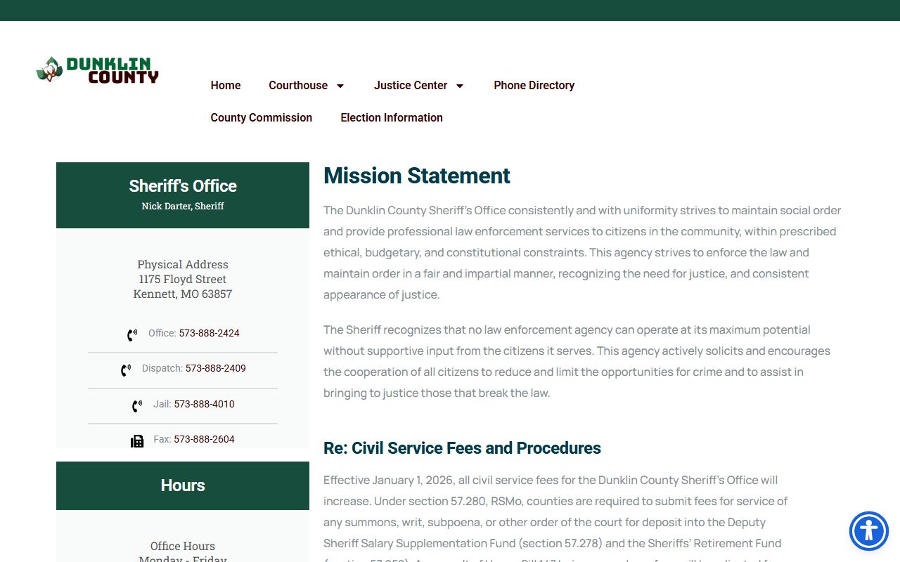 Dunklin County inmate population Sheriff's Office jail contact page